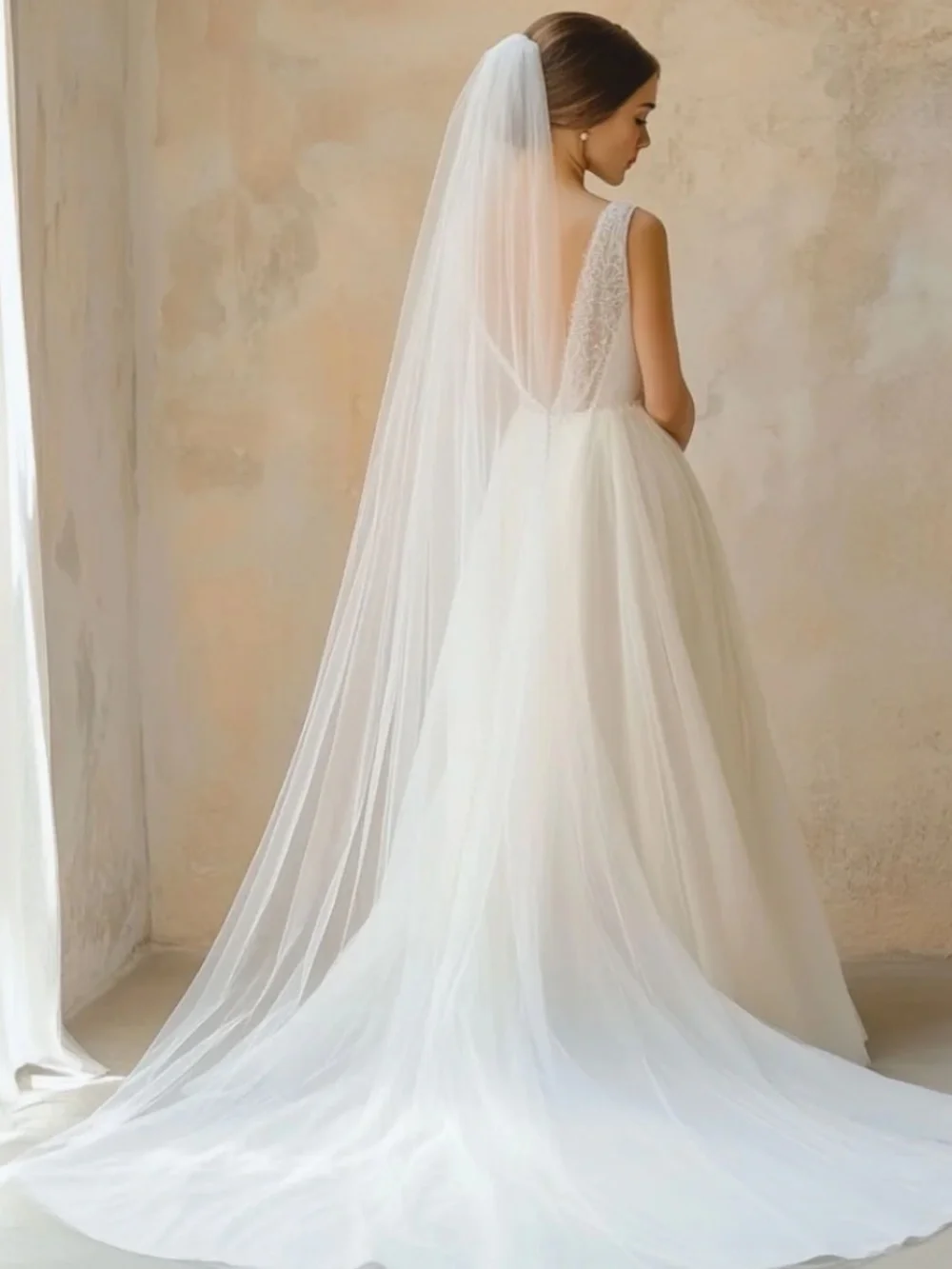 Brand New Chapel Length (98 inches) Ivory Tulle Veil